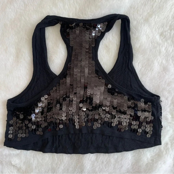 Vintage Y2K  black sequin racerback crop tank‎ top S - Picture 5 of 5